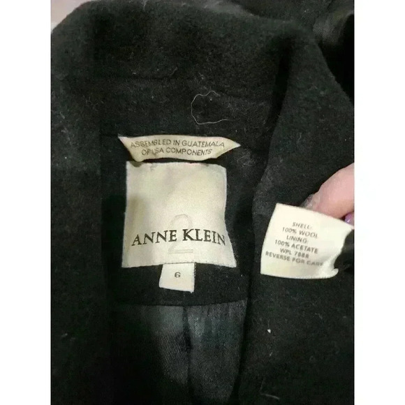 Anne Klein Black Wool Single Breasted Mid Length Coat Sz 6 - Picture 4 of 6